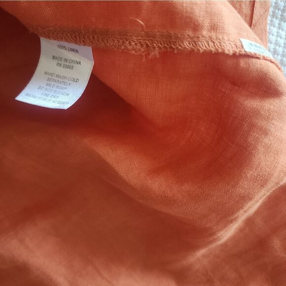 For Cynthia Orange Sleeveless Linen Button Down Coastal Blouse - Picture 10 of 10